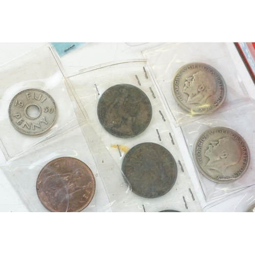 6 - A collection of mainly British pre decimal coins to include King George V and Queen Victoria silver ... 