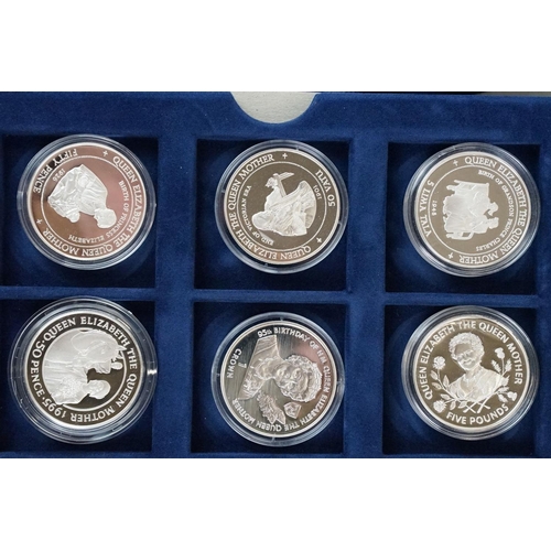 63 - The Queen Elizabeth the Queen Mother silver proof coin set, comprising of 24 silver proof coins enca... 