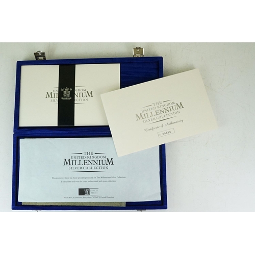 64 - A Royal Mint UK Millenium Silver Collection coin set, comprising nine coins and four Maundy Coins, i... 