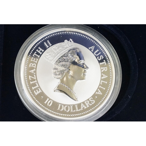 65 - A Westminster Mint Australia 1995 10oz silver Kookaburra silver coin, encapsulated within fitted dis... 