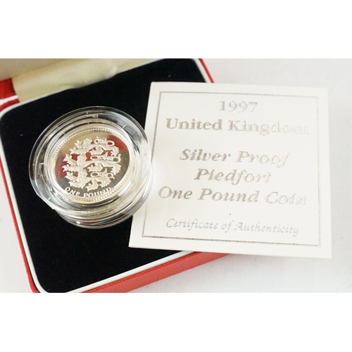 69 - Three Royal Mint United Kingdom silver proof £1 coins to include 1994, 1997 and the 1997 Piedfort ex... 