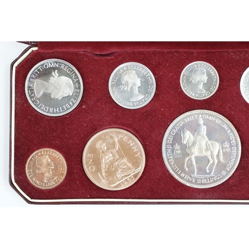 80 - A Royal Mint Queen Elizabeth II coronation 1953 proof coin set, ten coins set within red fitted disp... 