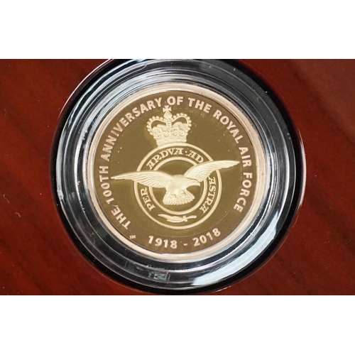 83 - A Royal Mint Queen Elizabeth II 2018 A Symbol of the Skies RAF Centenary badge £2 gold proof coin, e... 