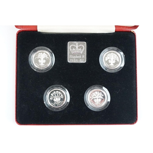 84 - A Royal Mint Queen Elizabeth II 1984-1987 £1 silver proof four coin set, encapsulated within fitted ... 