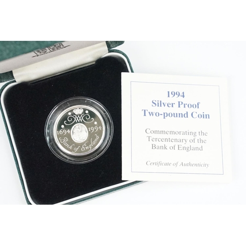 94 - A collection of four Royal Mint Queen Elizabeth II £2 silver proof coins to include 1994, 1986, 1995... 