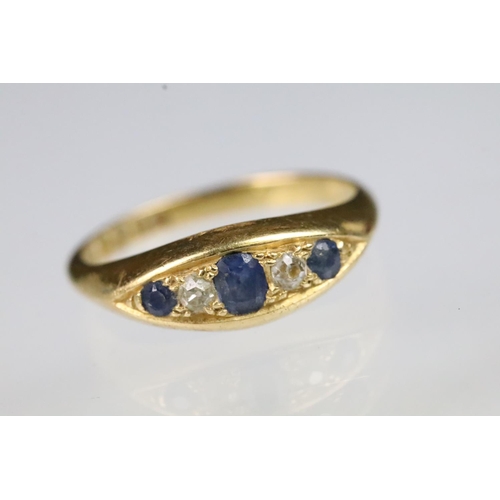 30 - Early 20th Century 18ct gold sapphire and diamond boat head ring. The ring set with a central oval c... 