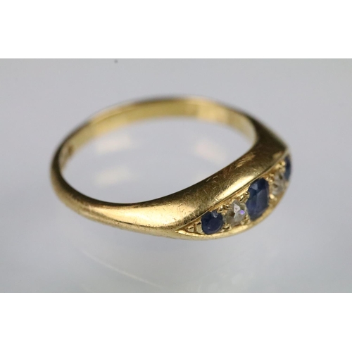 30 - Early 20th Century 18ct gold sapphire and diamond boat head ring. The ring set with a central oval c... 