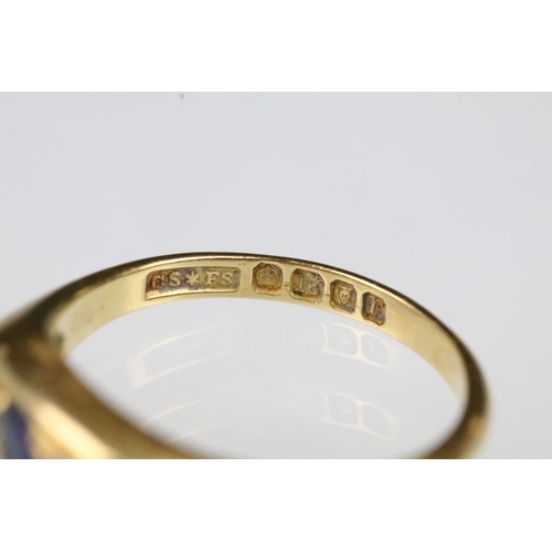 30 - Early 20th Century 18ct gold sapphire and diamond boat head ring. The ring set with a central oval c... 