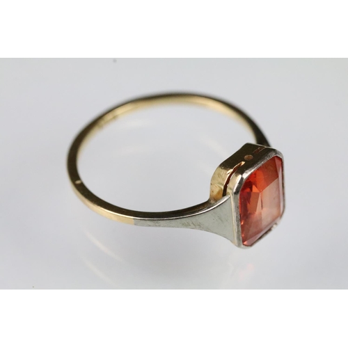51 - Art Deco 18ct gold and orange topaz ring being set with an rectangular mixed cut orange topaz in a b... 