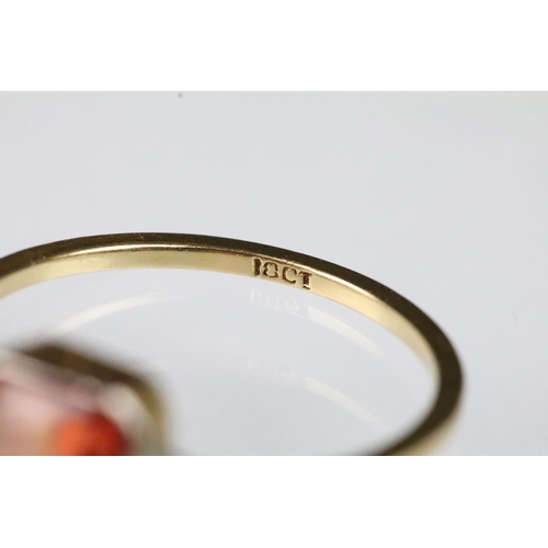 51 - Art Deco 18ct gold and orange topaz ring being set with an rectangular mixed cut orange topaz in a b... 
