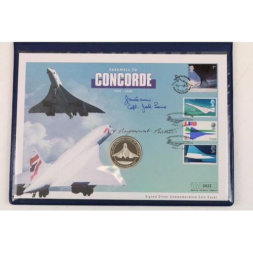 218 - A Westminster Mint 2003 Farewell to the Concorde silver $10 coin / stamp cover, signed, within colle... 