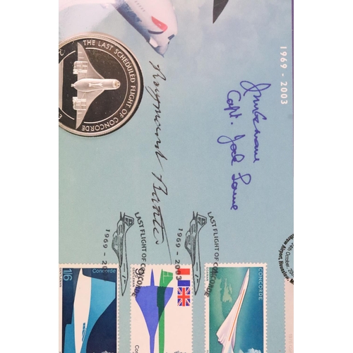 218 - A Westminster Mint 2003 Farewell to the Concorde silver $10 coin / stamp cover, signed, within colle... 