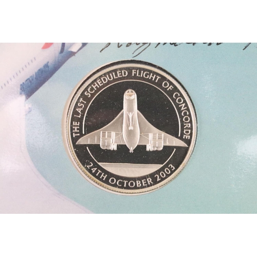 218 - A Westminster Mint 2003 Farewell to the Concorde silver $10 coin / stamp cover, signed, within colle... 