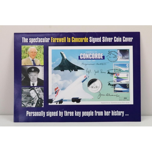 218 - A Westminster Mint 2003 Farewell to the Concorde silver $10 coin / stamp cover, signed, within colle... 