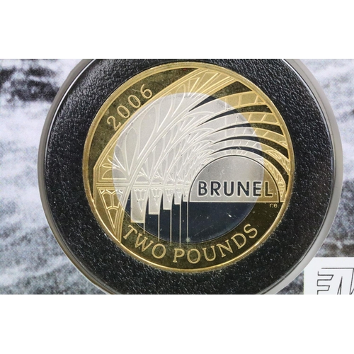 219 - A Westminster Mint 2006 double silver coin / stamp cover to include the Brunel Anniversary coin and ... 