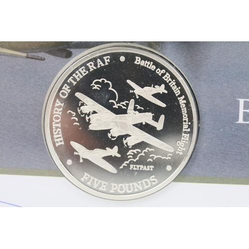 229 - Two silver £5 coin / stamp covers to include the 50th anniversary of 'The Battle of Britian' and the... 