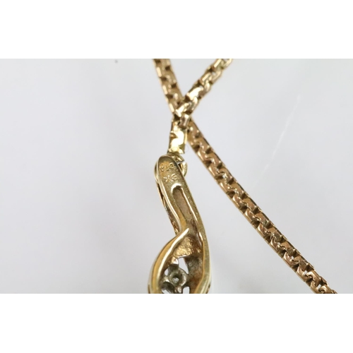 22 - 9ct gold sapphire and diamond collar necklace being set with a pear cut sapphire in a twist setting ... 