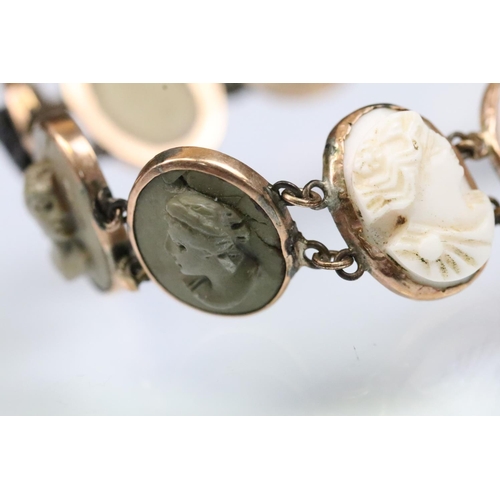 9 - 19th Century lava cameo bracelet. The bracelet set with moulded lava cameos depicting classical fema... 