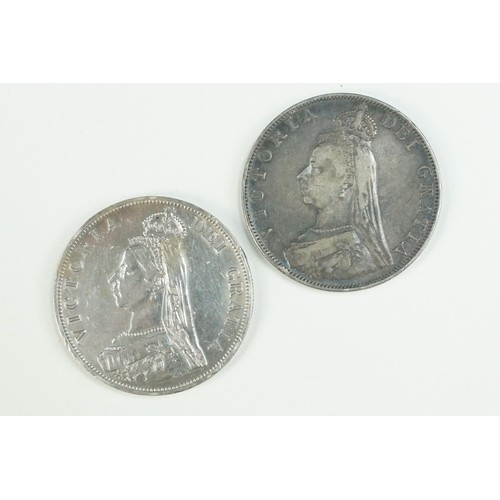 13 - Two British Queen Victoria 1887 silver double florin coins.