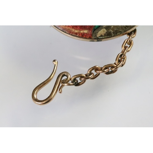 44 - 19th Century Victorian 9ct gold and enamel brooch featuring a hand painted female portrait with diam... 