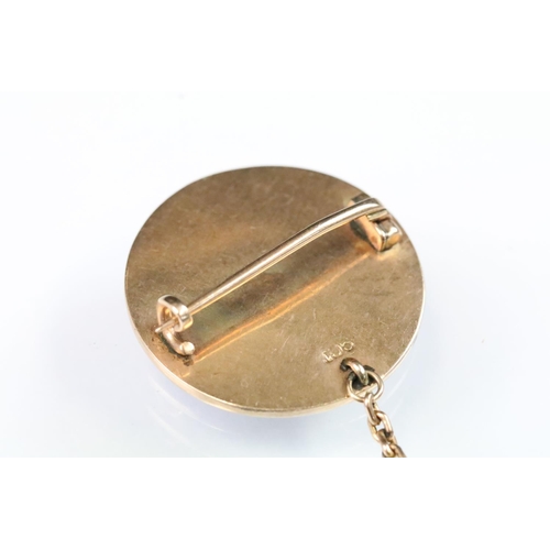 44 - 19th Century Victorian 9ct gold and enamel brooch featuring a hand painted female portrait with diam... 