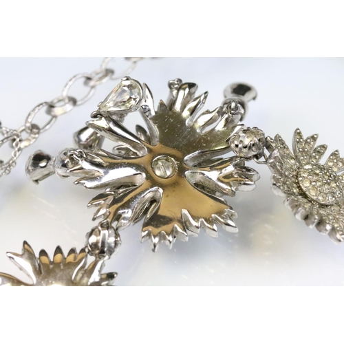 2 - Christian Dior - 1950s vintage Mitchel Maer for dior white metal floral collar necklace being set wi... 