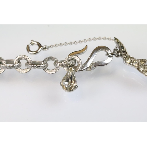 2 - Christian Dior - 1950s vintage Mitchel Maer for dior white metal floral collar necklace being set wi... 
