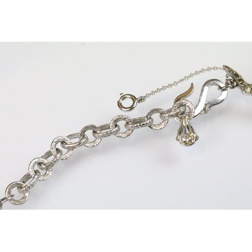 2 - Christian Dior - 1950s vintage Mitchel Maer for dior white metal floral collar necklace being set wi... 