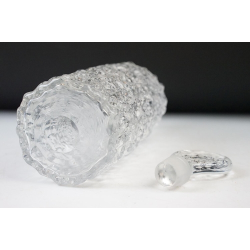 79 - Whitefriars textured Glacier design square and cylinder clear glass spirit whiskey decanters and pai... 