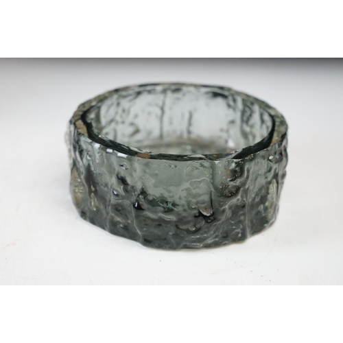 79 - Whitefriars textured Glacier design square and cylinder clear glass spirit whiskey decanters and pai... 