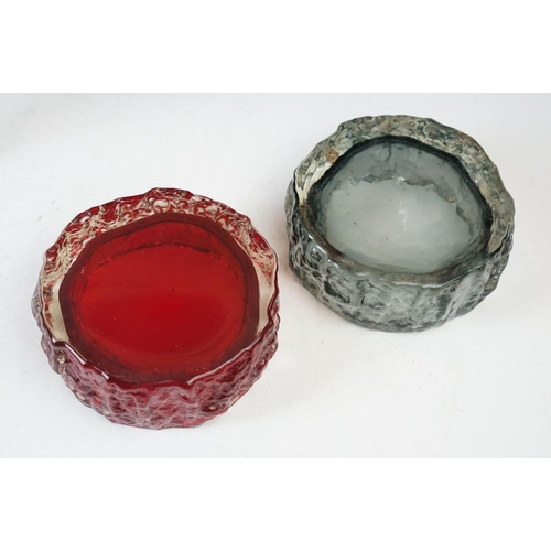 79 - Whitefriars textured Glacier design square and cylinder clear glass spirit whiskey decanters and pai... 