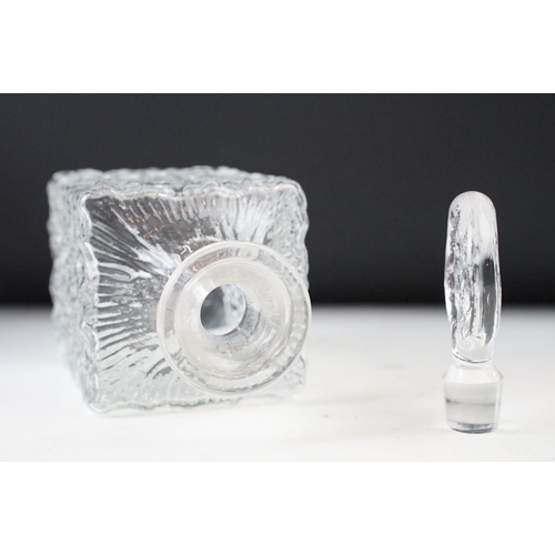 79 - Whitefriars textured Glacier design square and cylinder clear glass spirit whiskey decanters and pai... 