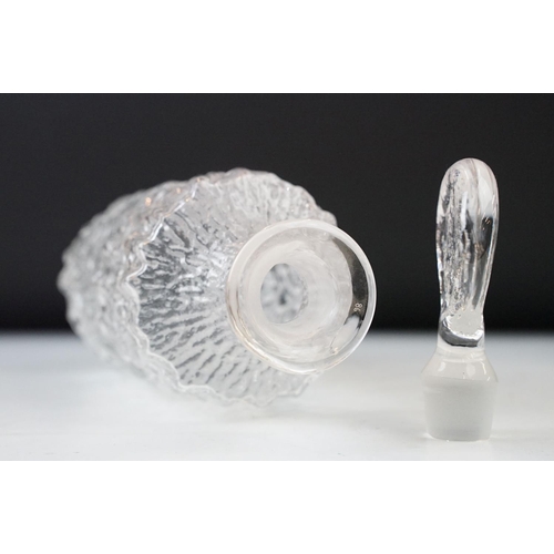 79 - Whitefriars textured Glacier design square and cylinder clear glass spirit whiskey decanters and pai... 