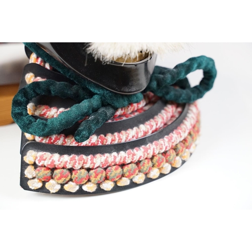 100 - Japanese Samurai helmet suit of armour replica with colourful cotton thread weaving on mount stand.