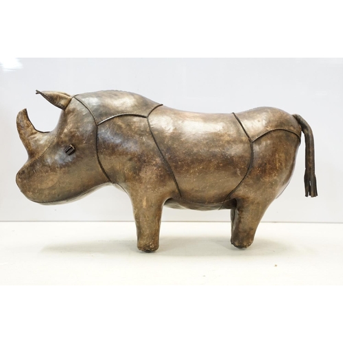 101 - Vintage hand crafted leather rhino by Omersa, H 37cm, W 64cm, D 23cm