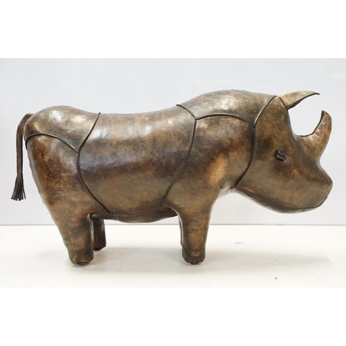 101 - Vintage hand crafted leather rhino by Omersa, H 37cm, W 64cm, D 23cm