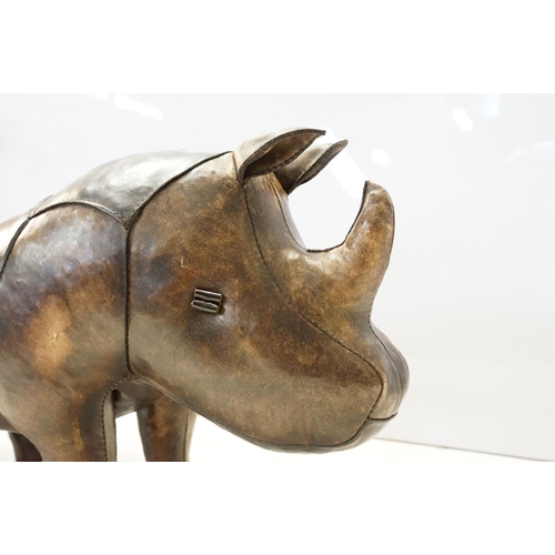 101 - Vintage hand crafted leather rhino by Omersa, H 37cm, W 64cm, D 23cm