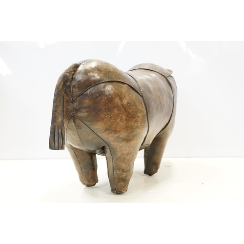 101 - Vintage hand crafted leather rhino by Omersa, H 37cm, W 64cm, D 23cm