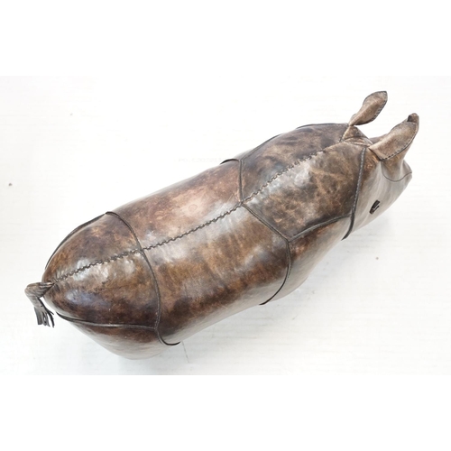 101 - Vintage hand crafted leather rhino by Omersa, H 37cm, W 64cm, D 23cm