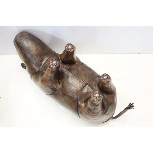 101 - Vintage hand crafted leather rhino by Omersa, H 37cm, W 64cm, D 23cm