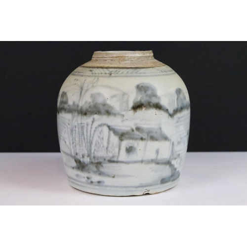 11 - Antique Chinese canton ware ginger jar, blue and white, H 16cm