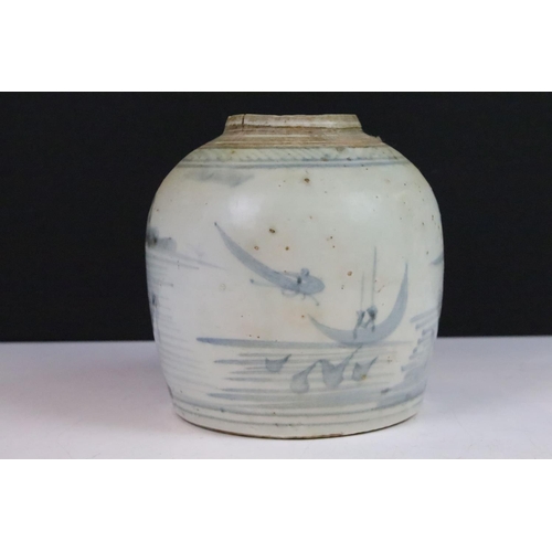 11 - Antique Chinese canton ware ginger jar, blue and white, H 16cm