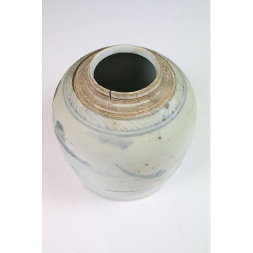 11 - Antique Chinese canton ware ginger jar, blue and white, H 16cm