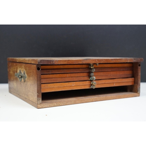 115 - Victorian antique coin cabinet with lifting top and six trays to allow for coins of various size ape... 