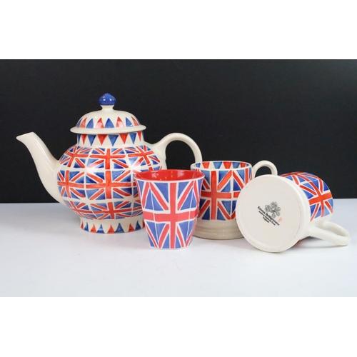 12 - Emma Bridgewater hand decorated Union Jack teapot and pair of mugs along with a matching melamine Un... 