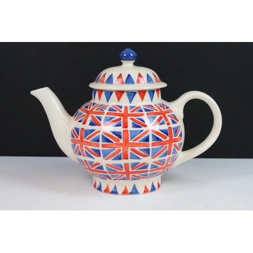 12 - Emma Bridgewater hand decorated Union Jack teapot and pair of mugs along with a matching melamine Un... 