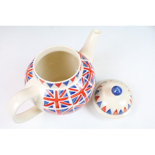 12 - Emma Bridgewater hand decorated Union Jack teapot and pair of mugs along with a matching melamine Un... 