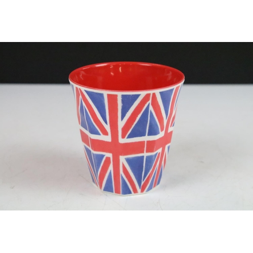 12 - Emma Bridgewater hand decorated Union Jack teapot and pair of mugs along with a matching melamine Un... 