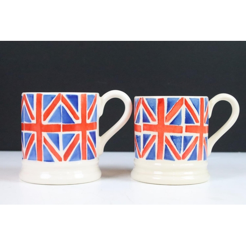 12 - Emma Bridgewater hand decorated Union Jack teapot and pair of mugs along with a matching melamine Un... 