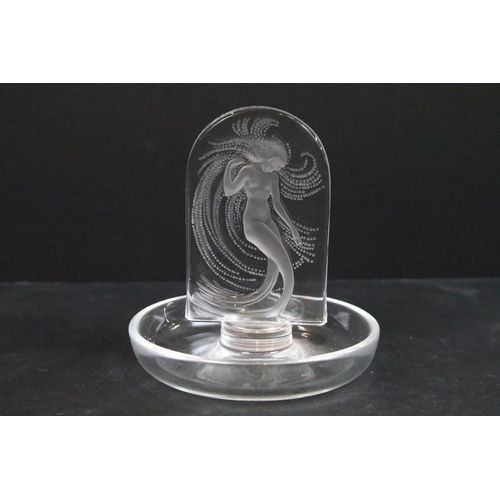 14 - Vintage Lalique clear frosted crystal Naide dancing water nymph, mermaid ring holder